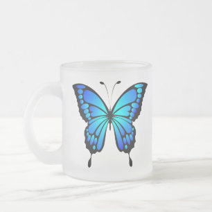 Butterfly Blue Insect Illustration-20284 T-Shirt C Frosted Glass Coffee Mug
