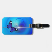 Butterfly Blue Luggage Tag With Leather Strap