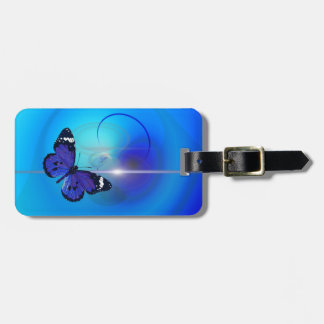 Butterfly Blue Luggage Tag With Leather Strap
