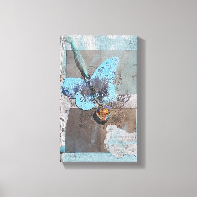 Butterfly Blue Mixed Media Art Canvas Print (Front)