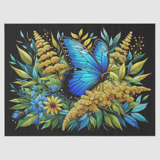 Butterfly Blue Morpho Stained Glass Decoupage Tissue Paper (Front)