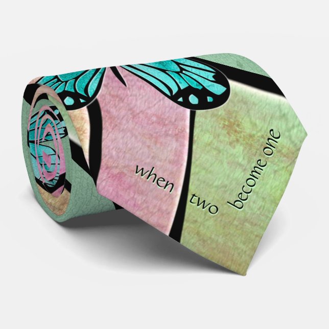 Butterfly Blue on Emerald Green Wedding Tie (Rolled)