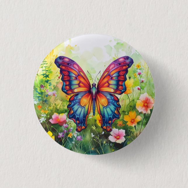 Butterfly Blue Orange Wings 3 Cm Round Badge (Front)