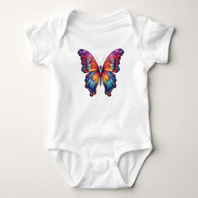 Butterfly Blue Orange Wings Baby Bodysuit (Front)
