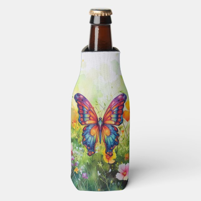 Butterfly Blue Orange Wings Bottle Cooler (Bottle Front)