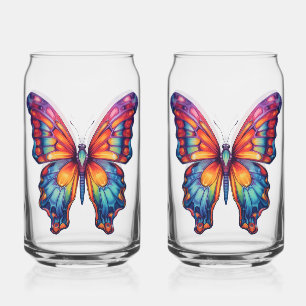Butterfly Blue Orange Wings Can Glass
