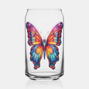 Butterfly Blue Orange Wings Can Glass