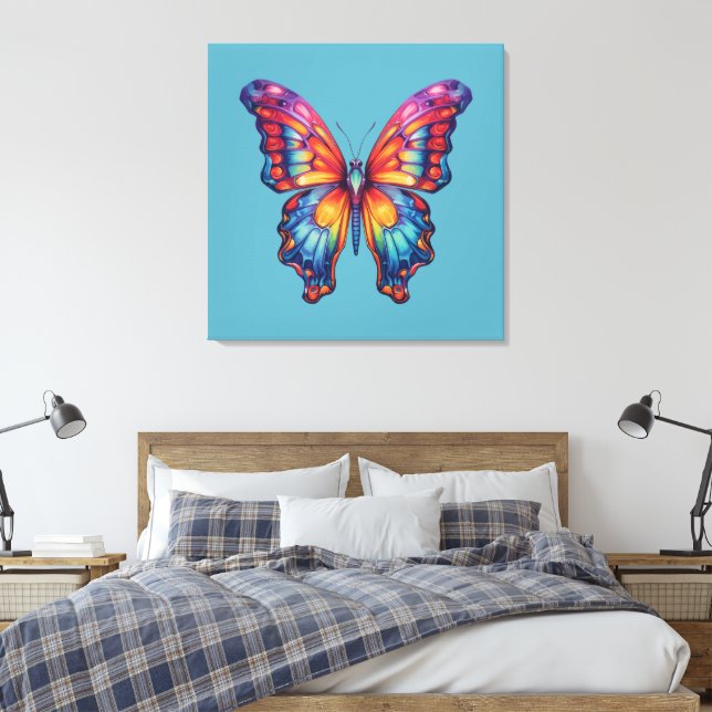 Butterfly Blue Orange Wings Canvas Print (Insitu(Bedroom))