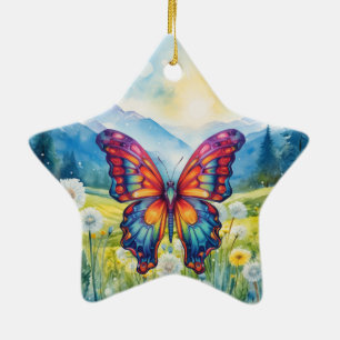 Butterfly Blue Orange Wings Ceramic Tree Decoration