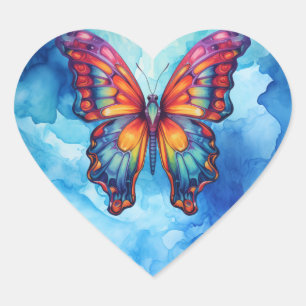 Butterfly Blue Orange Wings Heart Sticker
