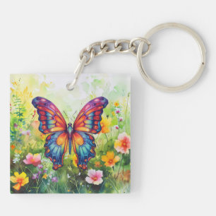 Butterfly Blue Orange Wings Key Ring