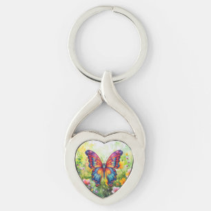 Butterfly Blue Orange Wings Key Ring