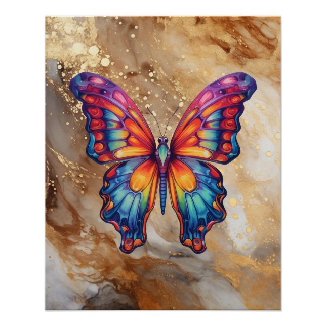Butterfly Blue Orange Wings Poster (Front)