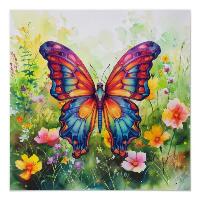 Butterfly Blue Orange Wings Poster (Front)