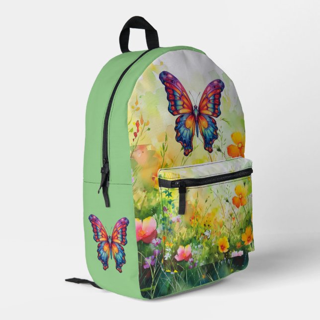 Butterfly Blue Orange Wings Printed Backpack (Back Corner Left)