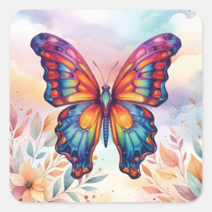 Butterfly Blue Orange Wings Square Sticker
