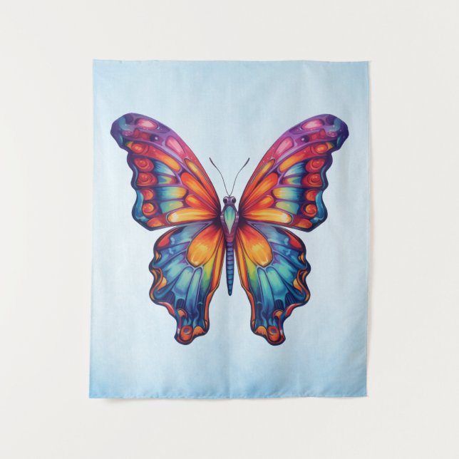 Butterfly Blue Orange Wings Tapestry (Front)