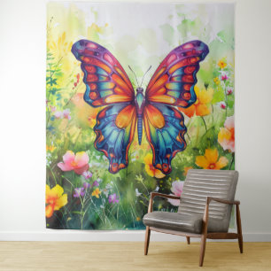 Butterfly Blue Orange Wings Tapestry