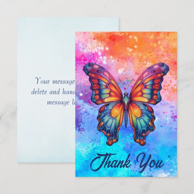 Butterfly Blue Orange Wings Thank You Card (Front/Back)