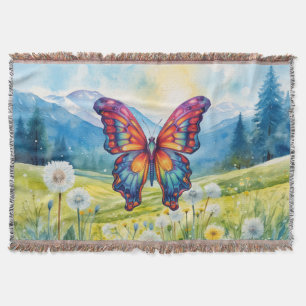 Butterfly Blue Orange Wings Throw Blanket
