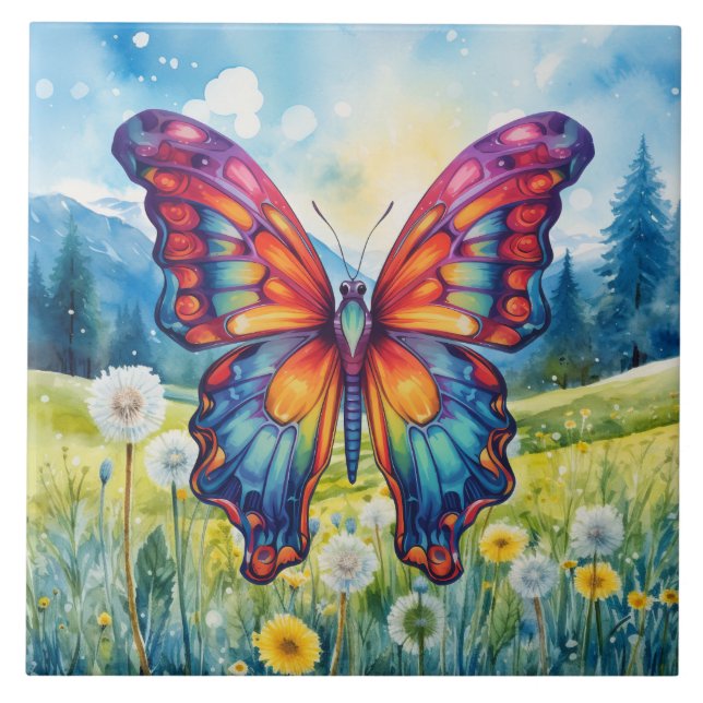 Butterfly Blue Orange Wings Tile (Front)
