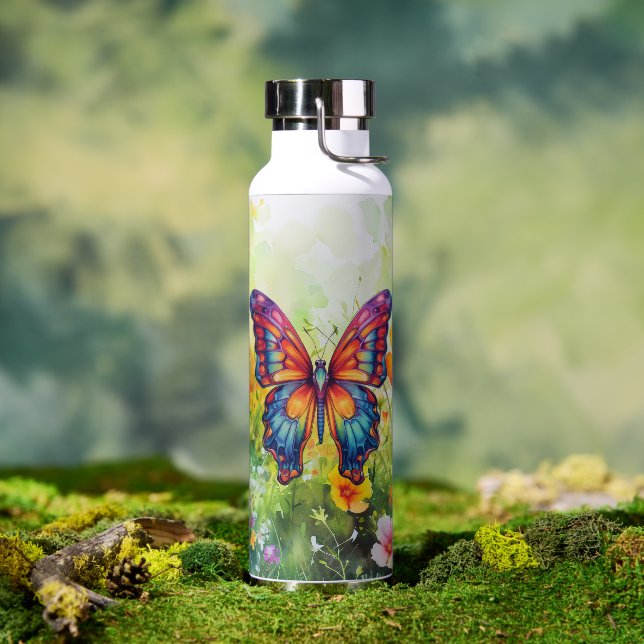 Butterfly Blue Orange Wings Water Bottle (Outdoor)