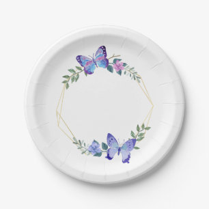 Butterfly Blue Watercolor Butterflies Wedding Paper Plate