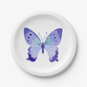 Butterfly Blue Watercolor Butterflies Wedding Paper Plate