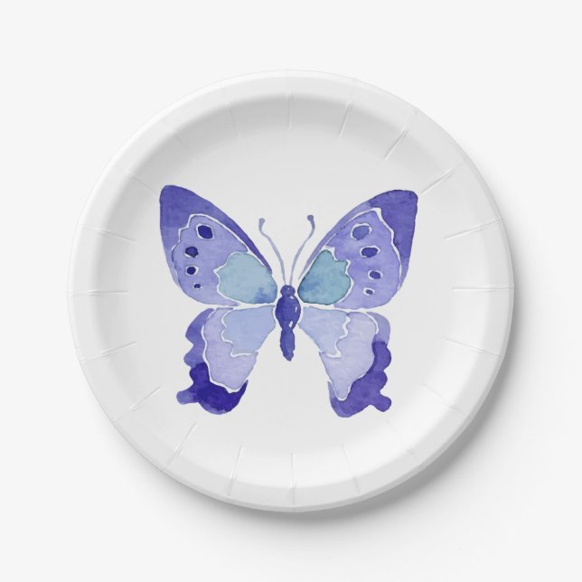 Butterfly Blue Watercolor Butterflies Wedding Paper Plate (Front)