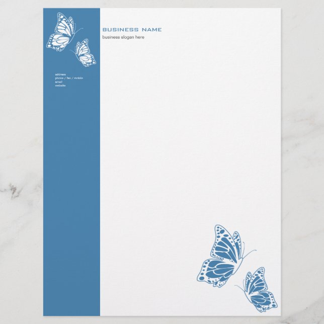 Butterfly Blue & White Elegant Modern Simple Personalised Letterhead (Front)