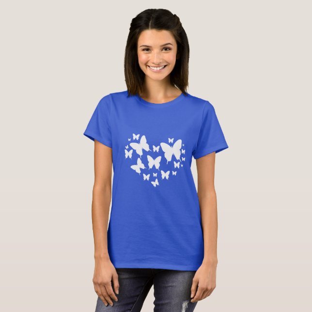 Butterfly blue & white top, graphics by Josie Took T-Shirt (Front Full)