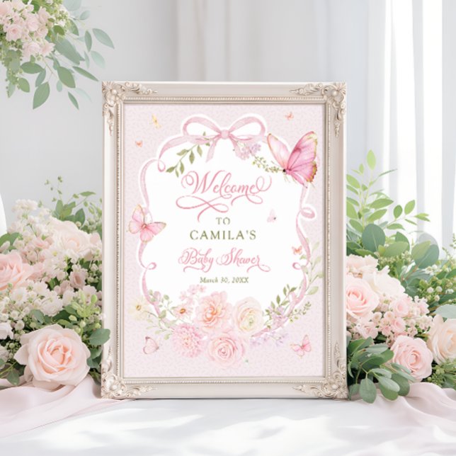 Butterfly Blush Bloom Girl Baby Shower Welcome  Poster (Creator Uploaded)