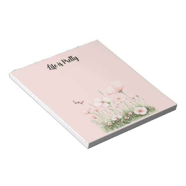 Butterfly Blush Pink Flowers Notepad (Angled)