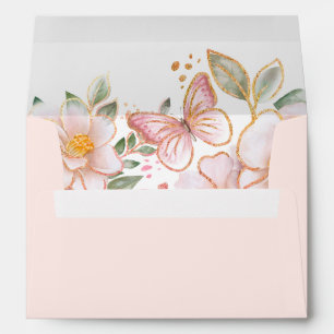 Butterfly & Blush Pink Flowers Whimsical Envelope