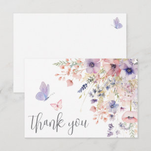 Butterfly Blush Pink Purple Wildflower Thank You Card