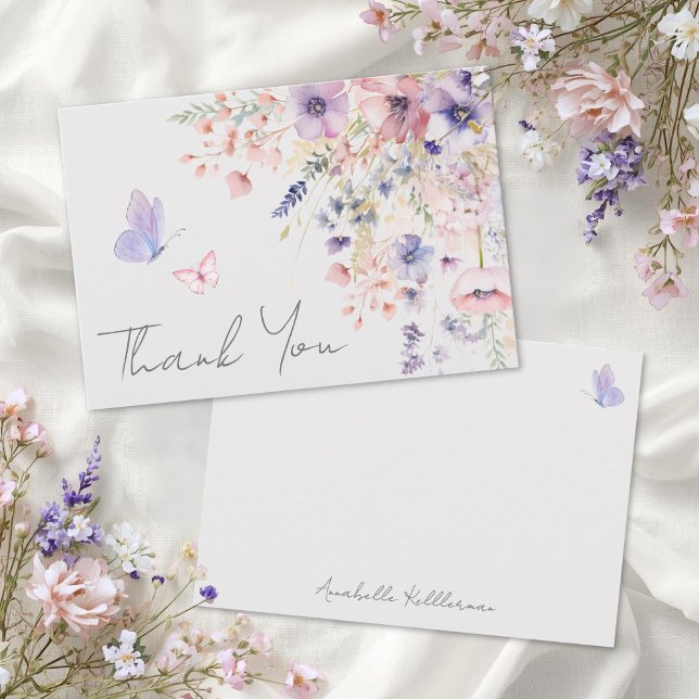 Butterfly Blush Pink Purple Wildflower Thank You Card (Butterfly Blush Pink Purple Wildflower Thank You Card)