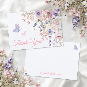 Butterfly Blush Pink Purple Wildflower Thank You Card