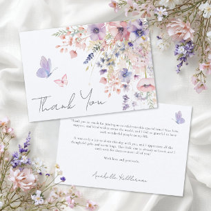 Butterfly Blush Pink Purple Wildflower Thank You Card