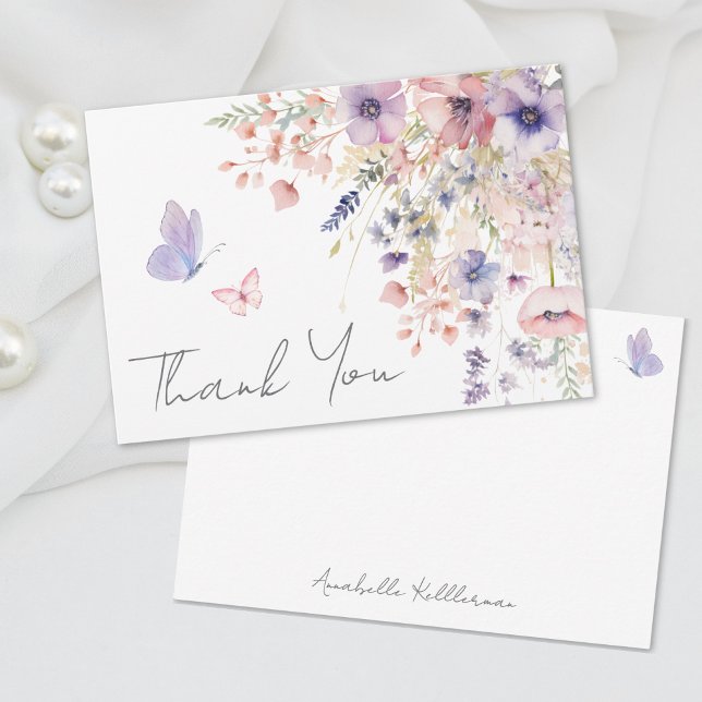 Butterfly Blush Pink Purple Wildflower Thank You Card (Butterfly Blush Pink Purple Wildflower Thank You Card)