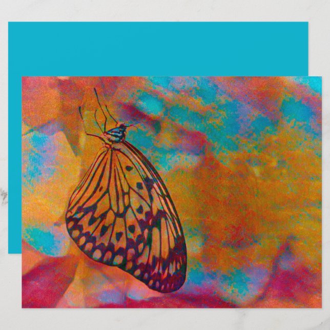 Butterfly Bohemian Blue Orange Hippie Decoupage (Front/Back)