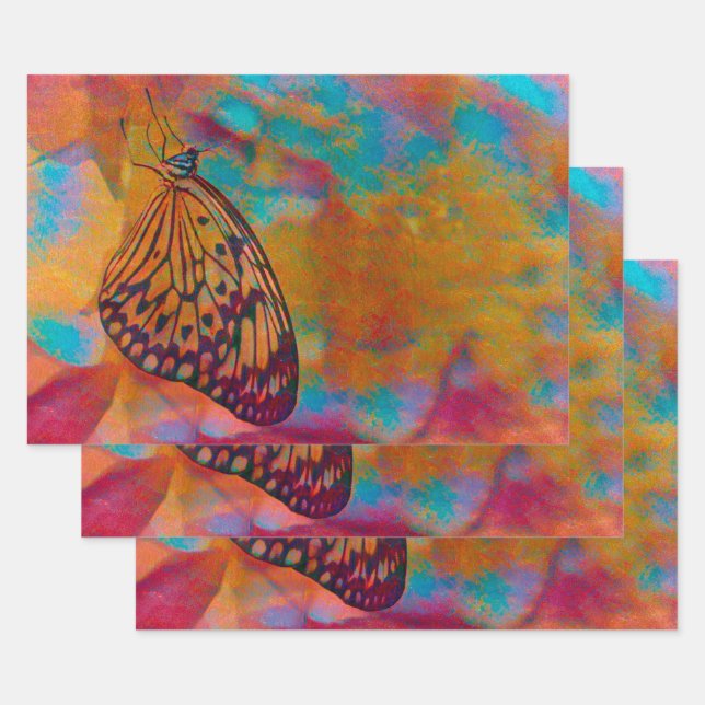 Butterfly Bohemian Blue Orange Hippie Decoupage Wrapping Paper Sheet (Set)