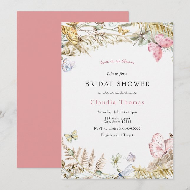 Butterfly Bohemian Bridal Shower Invitation (Front/Back)