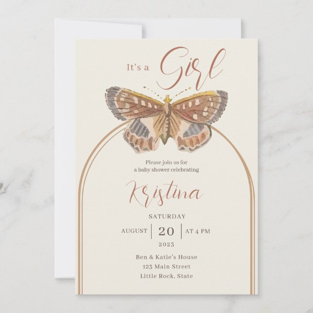 Butterfly Boho Baby Girl Shower Invitation (Front)