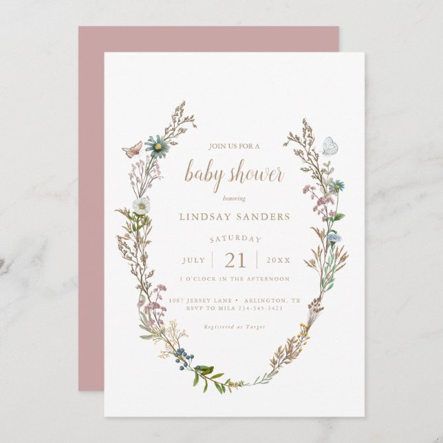 Butterfly Boho Foliage Wreath Baby Shower Invitati Invitation (Front/Back)