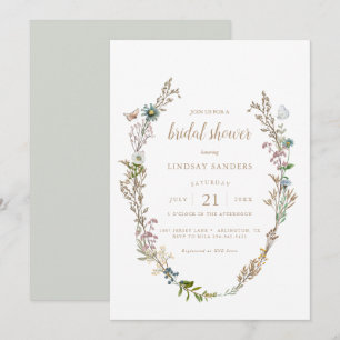 Butterfly Boho Foliage Wreath Bridal Shower Invitation