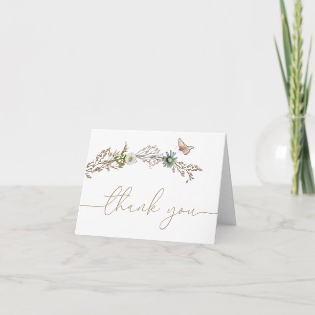 Butterfly Boho Foliage Wreath Thank You Card (Front)