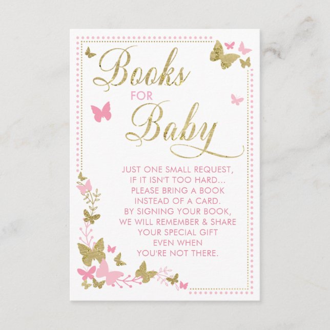 Butterfly Book For Baby Card, Pink, Gold Enclosure Card (Front)