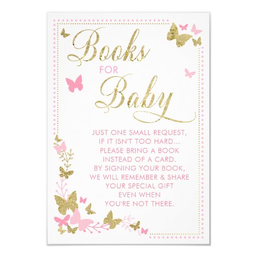 Image of Butterfly Book For Baby Card, Pink, Gold Invitation