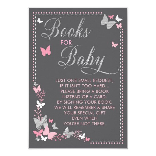 Image of Butterfly Book For Baby Card, Pink, Grey Invitation