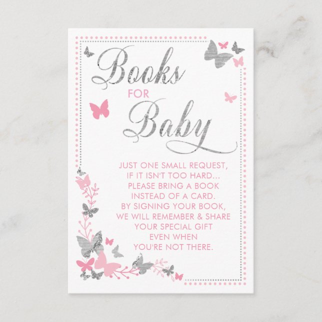 Butterfly Book For Baby Card, Pink, Silver Enclosure Card (Front)